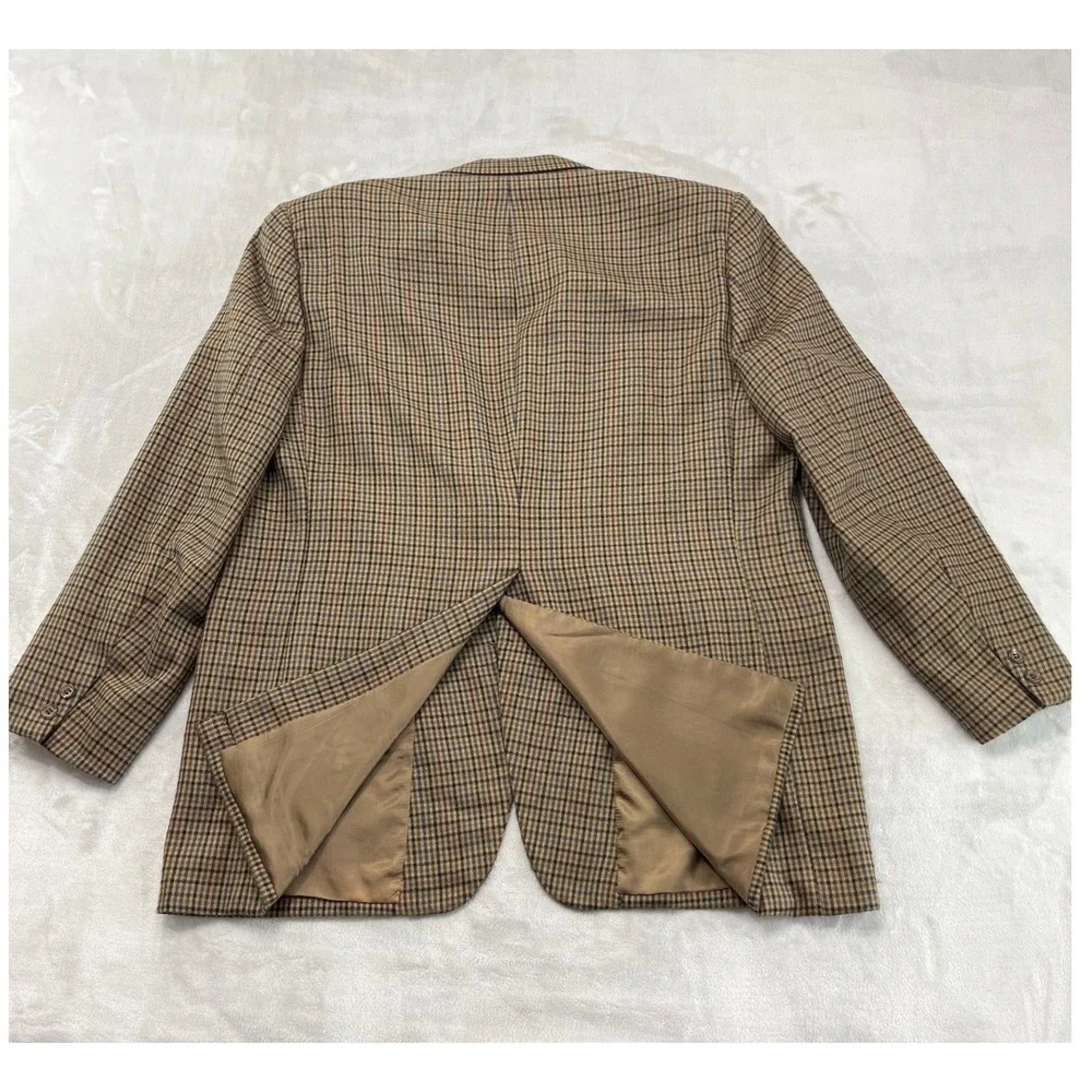 Chester Barrie Blazer Mens 46L Brown Cashmere Glen Plaid Sport Coat England